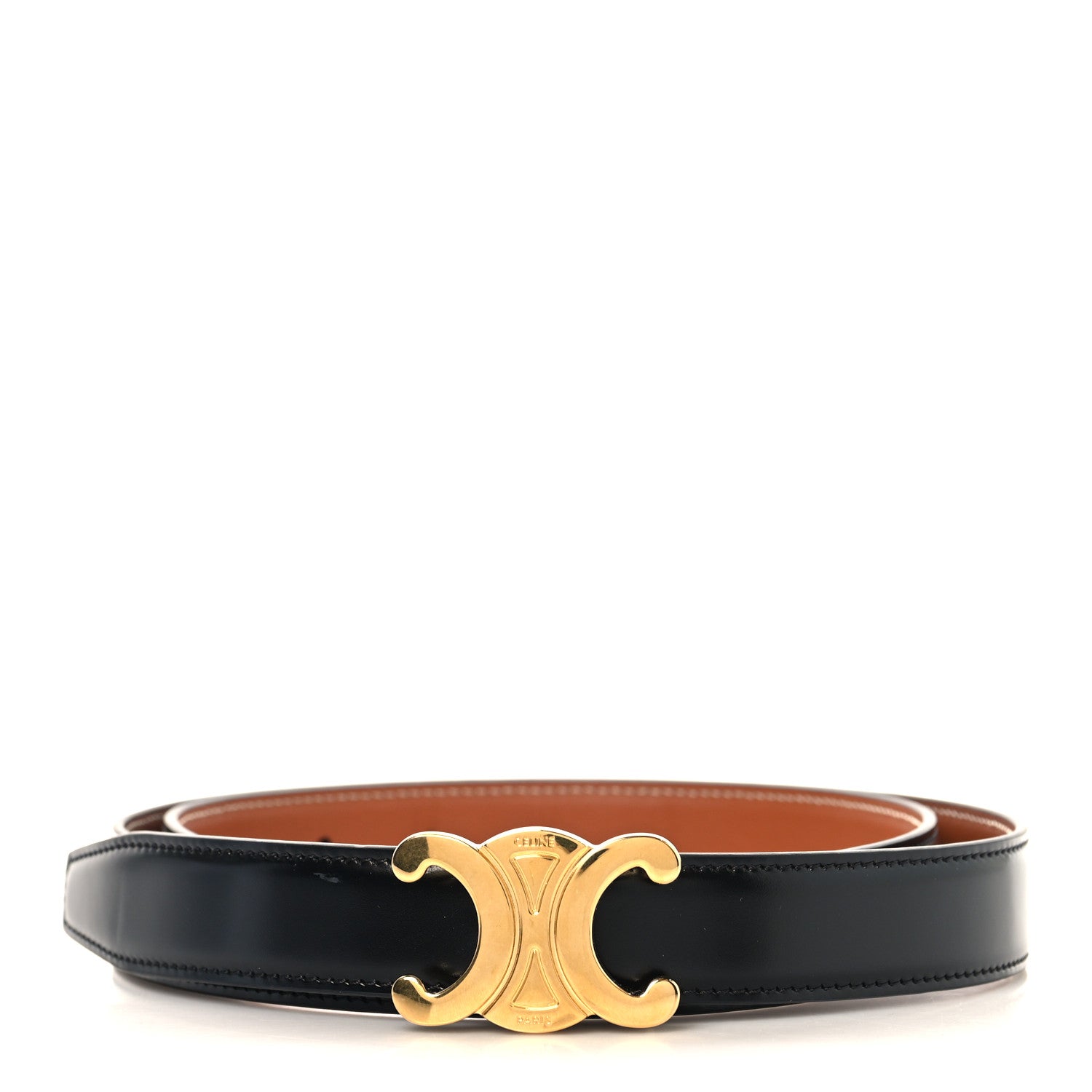 Celine Box Calfskin Reversible Medium 25mm Triomphe 85 34 Belt Black Tan 1 of 5