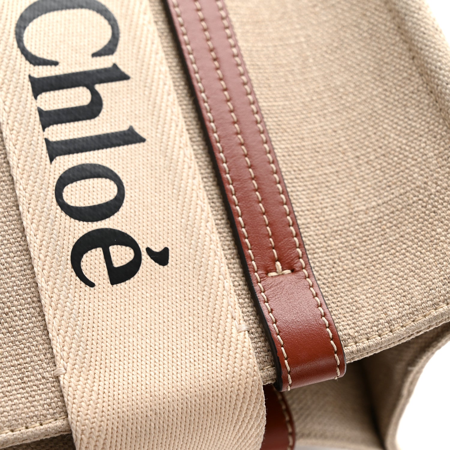 Chloe Linen Calfskin Medium Woody Ribbon Tote White Brown 13 of 14