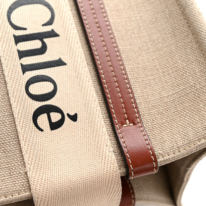 Chloe Linen Calfskin Medium Woody Ribbon Tote White Brown 13 of 14