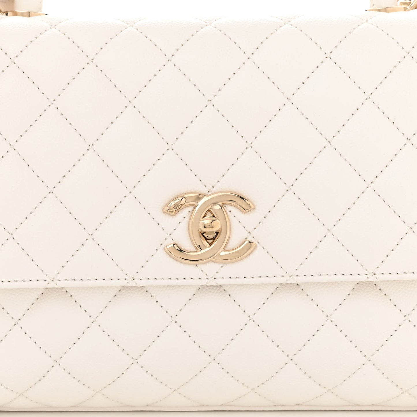 Caviar Quilted Small Coco Handle Flap White