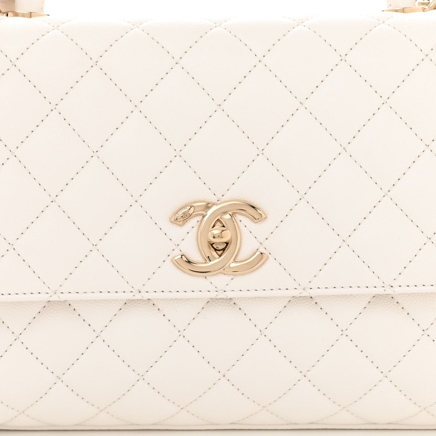 Chanel Caviar Quilted Small Coco Handle Flap White 8 of 11