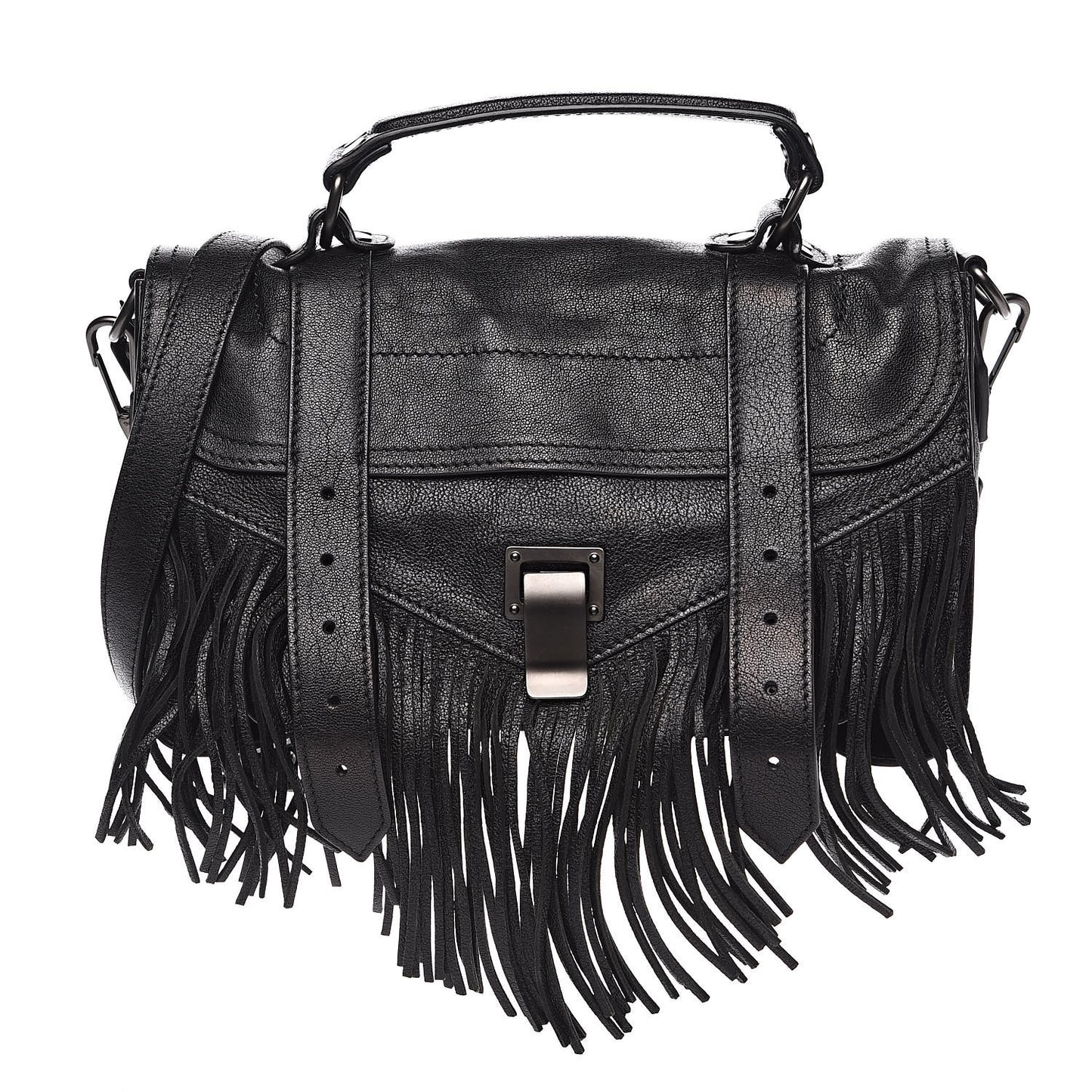 Lambskin Tiny Fringe Lux PS1 Satchel Black