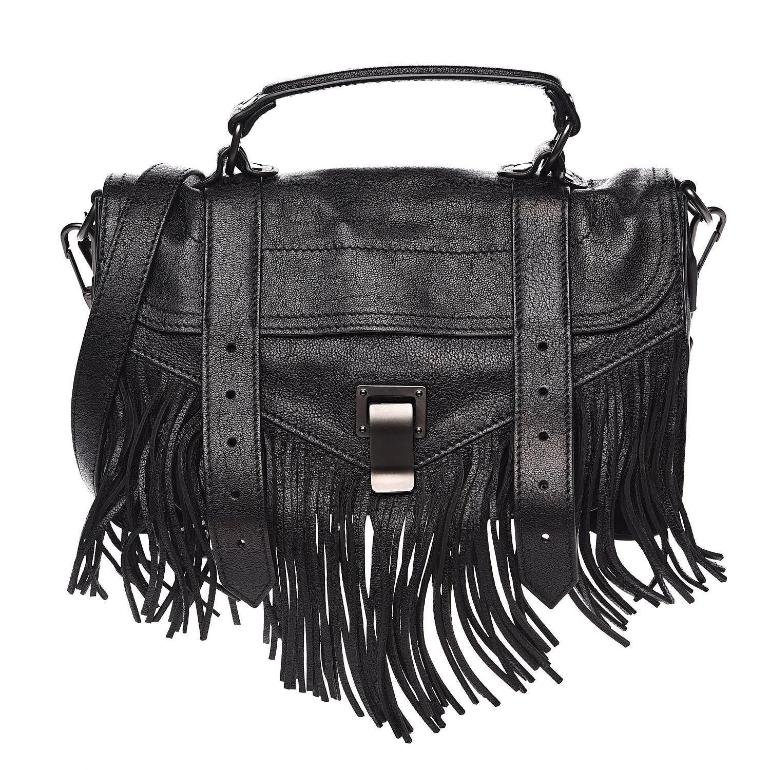 Proenza Schouler Lambskin Tiny Fringe Lux PS1 Satchel Black 1 of 10