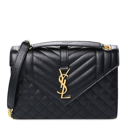 Saint Laurent Grain De Poudre Textured Mixed Matelasse Triquilt Medium Monogram Satchel Black 1 of 11