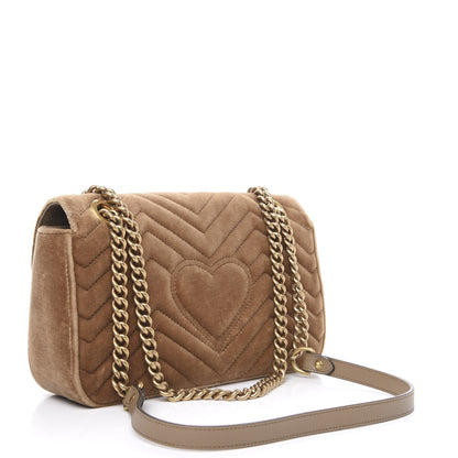 Gucci Velvet Matelasse Small GG Marmont Shoulder Bag Taupe 2 of 10
