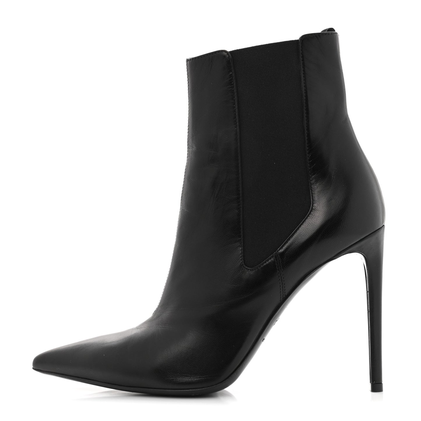 Shiny Sheepskin Pointed Toe Booties 40 Black