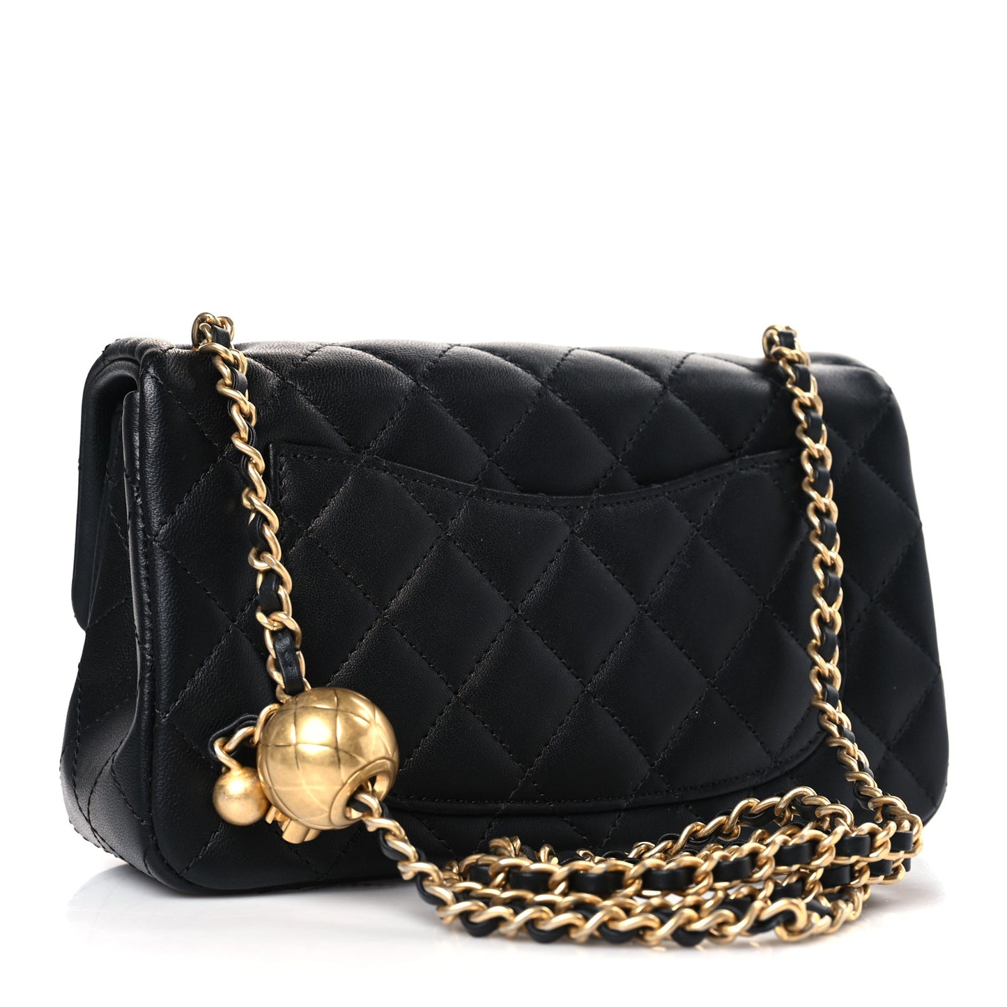 Lambskin Quilted Mini Rectangular Pearl Crush Flap Black