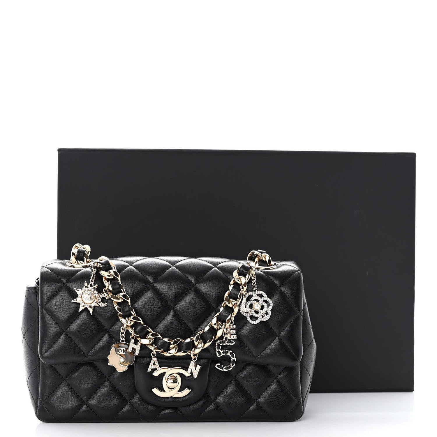 Chanel Lambskin Quilted Mini Coco Charms Rectangular Flap Black 11 of 11