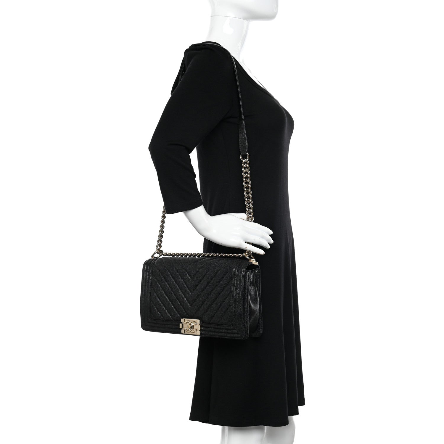 Chanel Caviar Chevron Quilted New Medium Boy Flap Black 2 of 13
