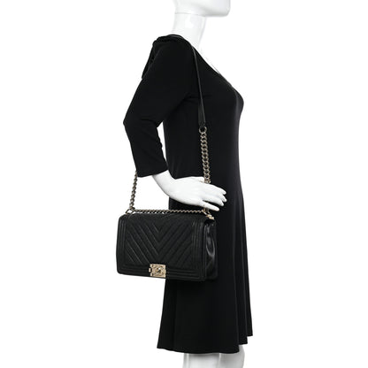 Chanel Caviar Chevron Quilted New Medium Boy Flap Black 2 of 13