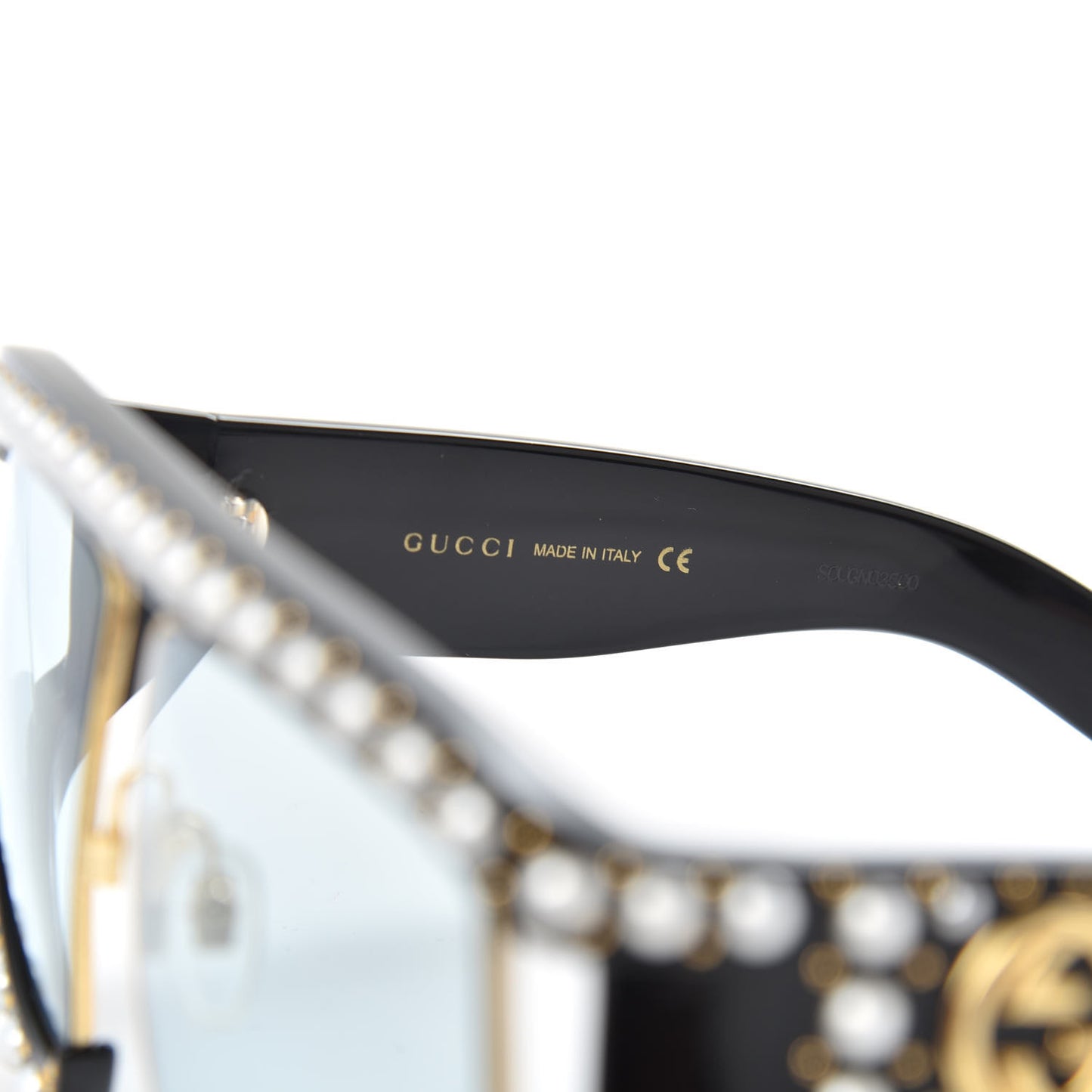 Acetate Pearl Rectangular Frame Sunglasses GG0234S Black
