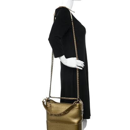 Chanel Metallic Calfskin Crocodile Embossed Medium Gabrielle Cocodile Hobo Gold 2 of 9