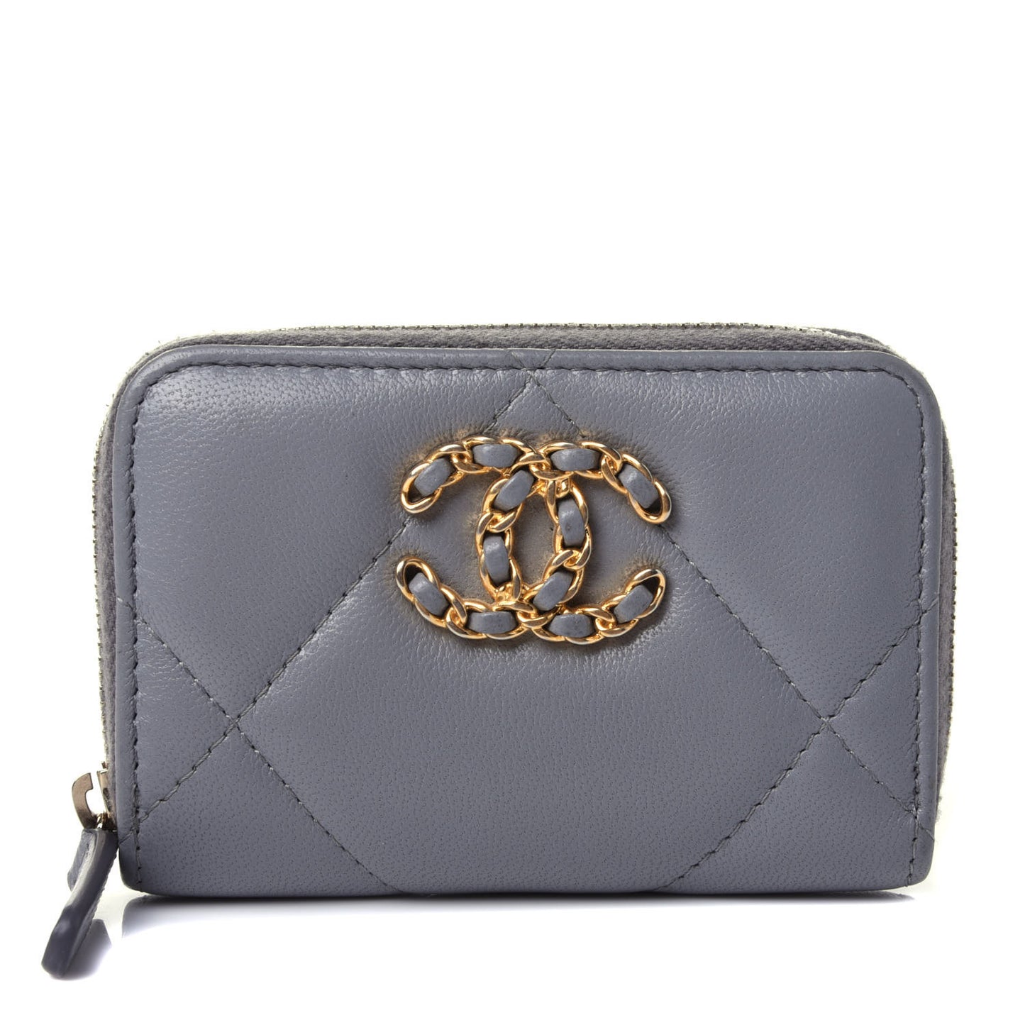 Goatskin Quilted 19 Zip Around Coin Purse Wallet Gray