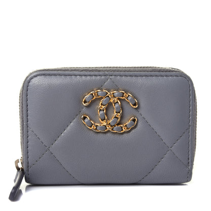 Chanel Goatskin Quilted 19 Zip Around Coin Purse Wallet Gray 1 of 4