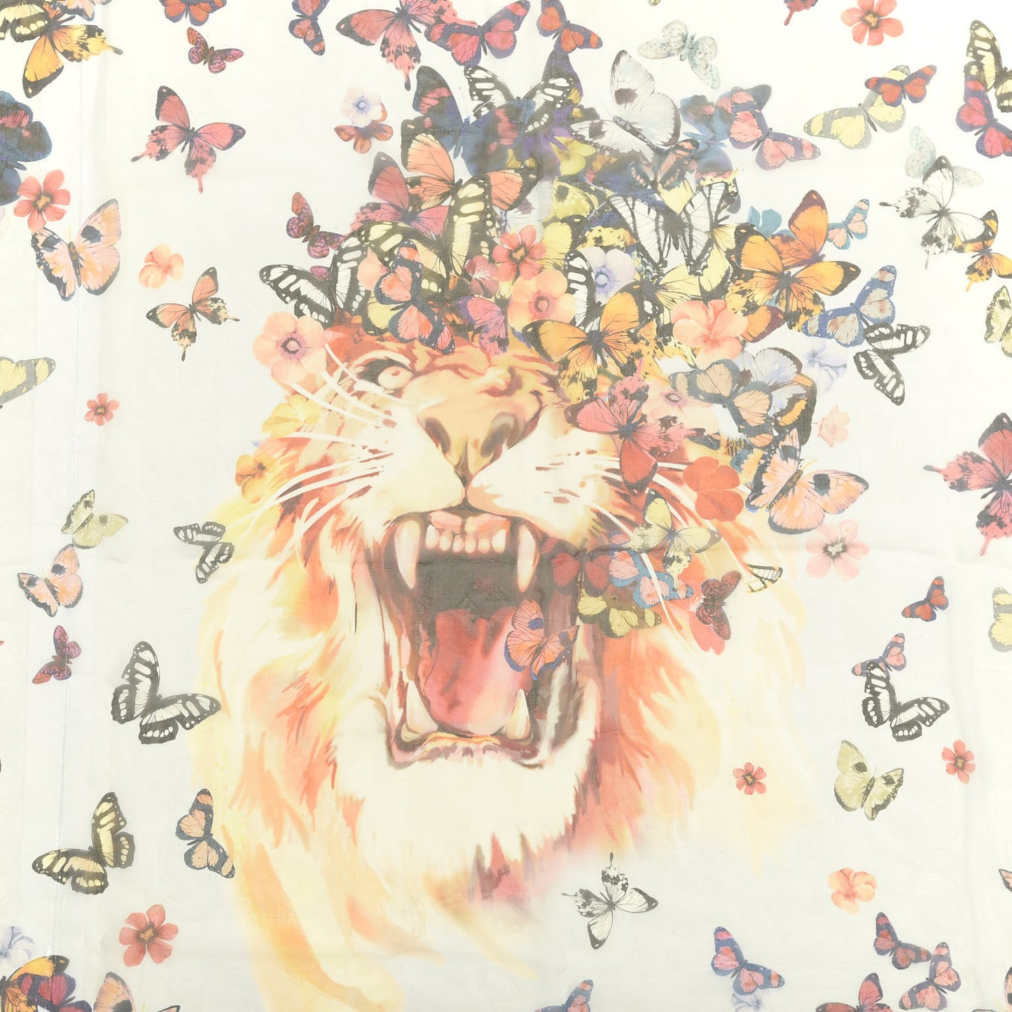 Silk Chiffon Butterfly And Lion Scarf Blue