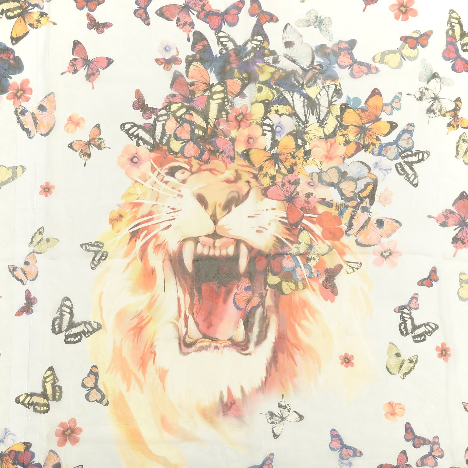 Alexander McQueen Silk Chiffon Butterfly And Lion Scarf Blue 2 of 3