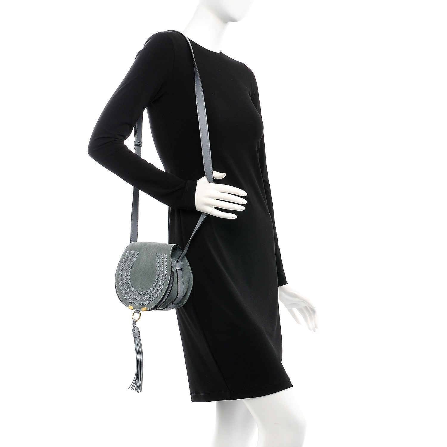 Chloe Suede Calfskin Mini Marcie Round Crossbody Bag Cloudy Blue 2 of 6