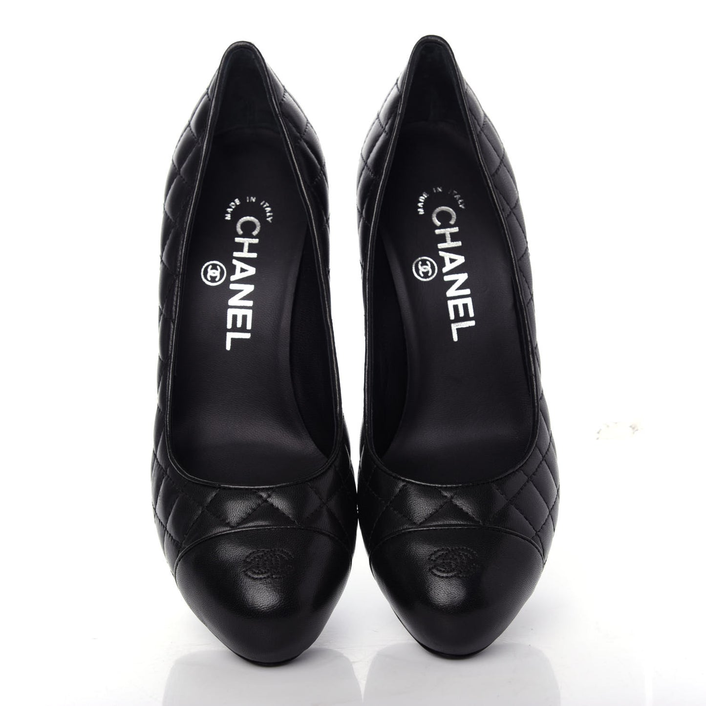 Lambskin Quilted CC Cap Toe Pumps 35.5 Black