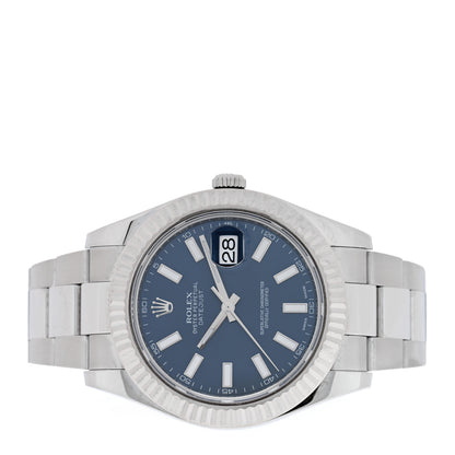 Rolex Stainless Steel 18K White Gold 41mm Oyster Perpetual Datejust Watch Blue 116334 2 of 4