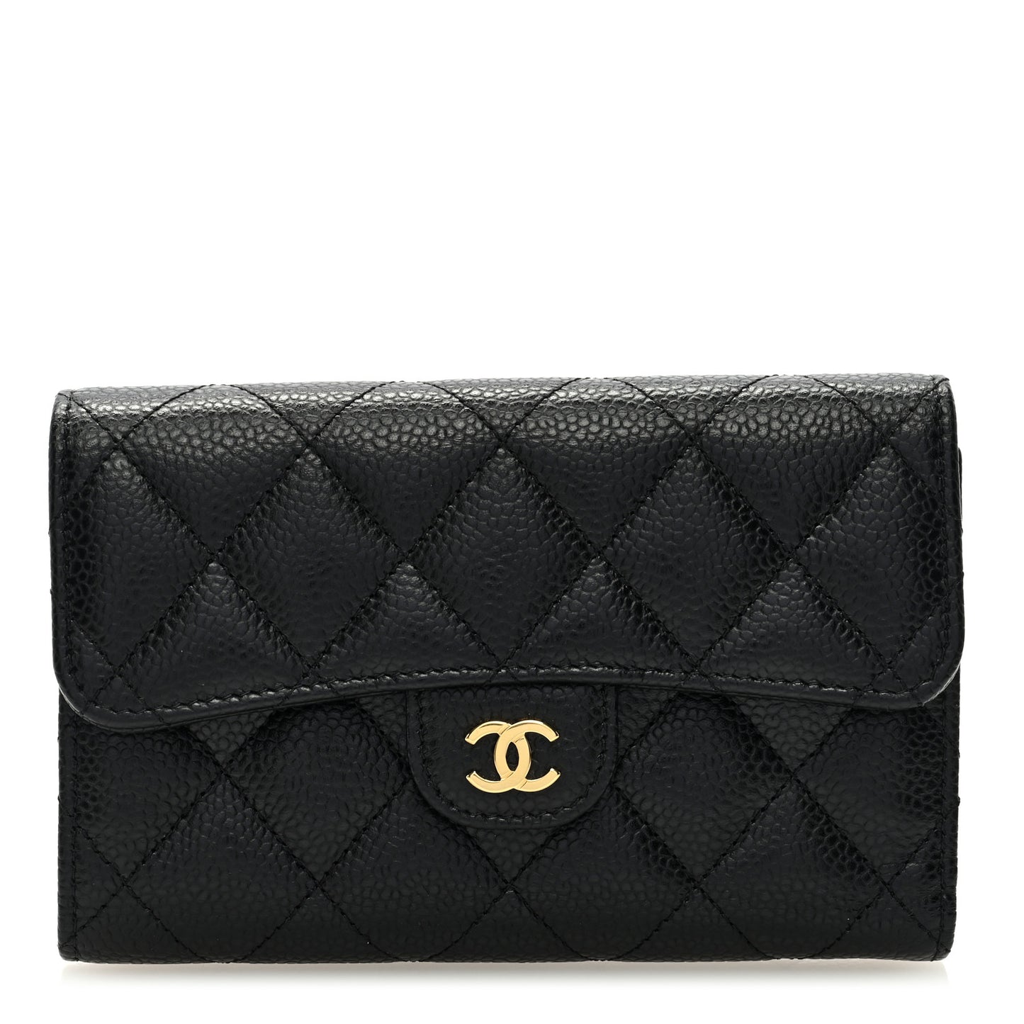 Caviar Quilted Medium Flap Wallet Black