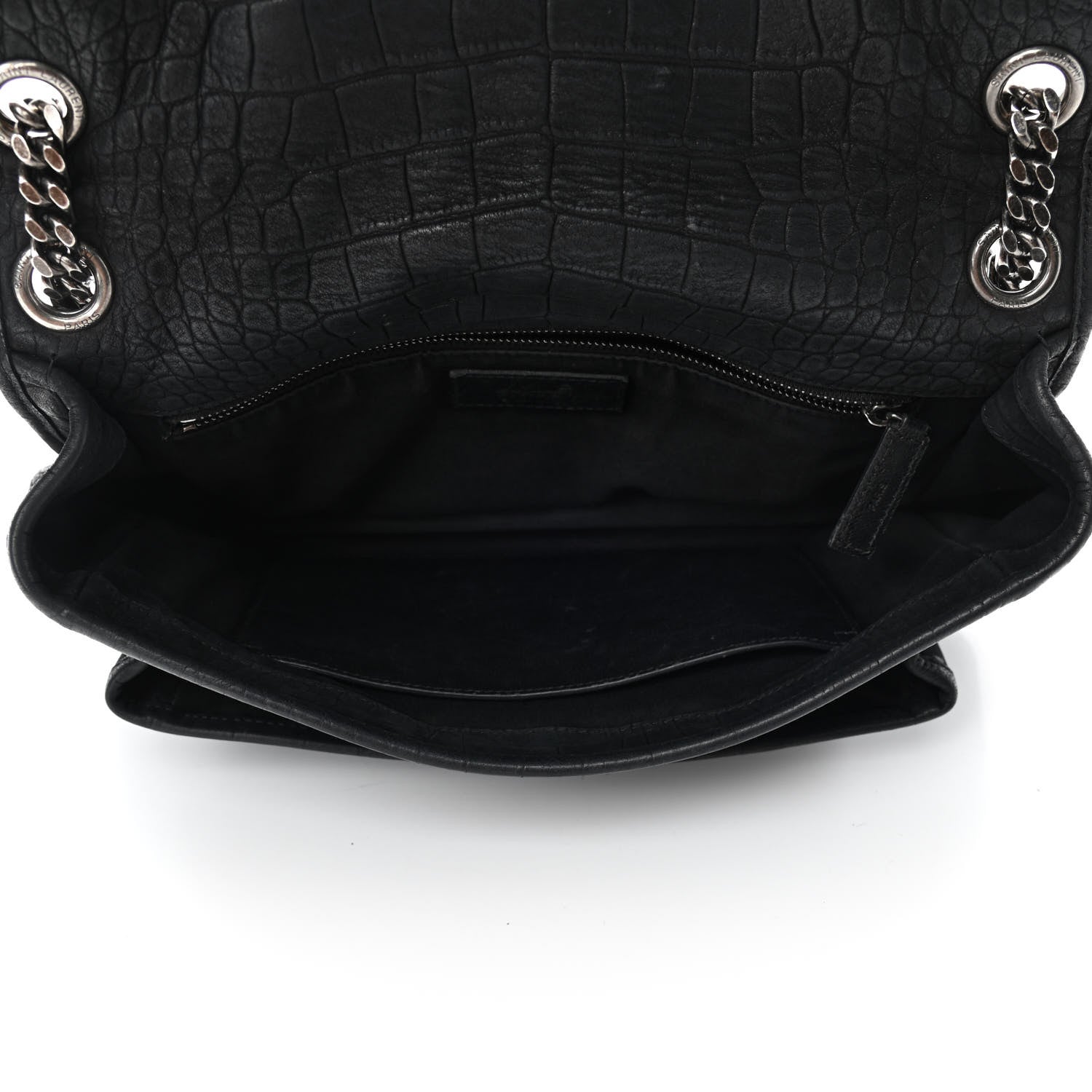 Saint Laurent Crocodile Embossed Lambskin Monogram Medium Niki Chain Satchel Black 4 of 5