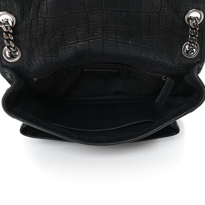 Saint Laurent Crocodile Embossed Lambskin Monogram Medium Niki Chain Satchel Black 4 of 5
