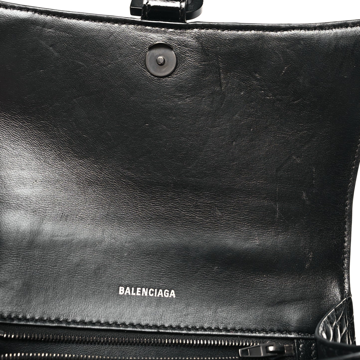 Shiny Calfskin Monochrome Crocodile Embossed Small Hourglass Top Handle Bag Black