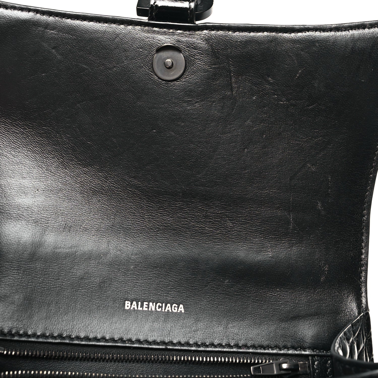 Balenciaga Shiny Calfskin Monochrome Crocodile Embossed Small Hourglass Top Handle Bag Black 10 of 11