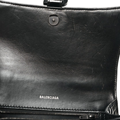 Balenciaga Shiny Calfskin Monochrome Crocodile Embossed Small Hourglass Top Handle Bag Black 10 of 11