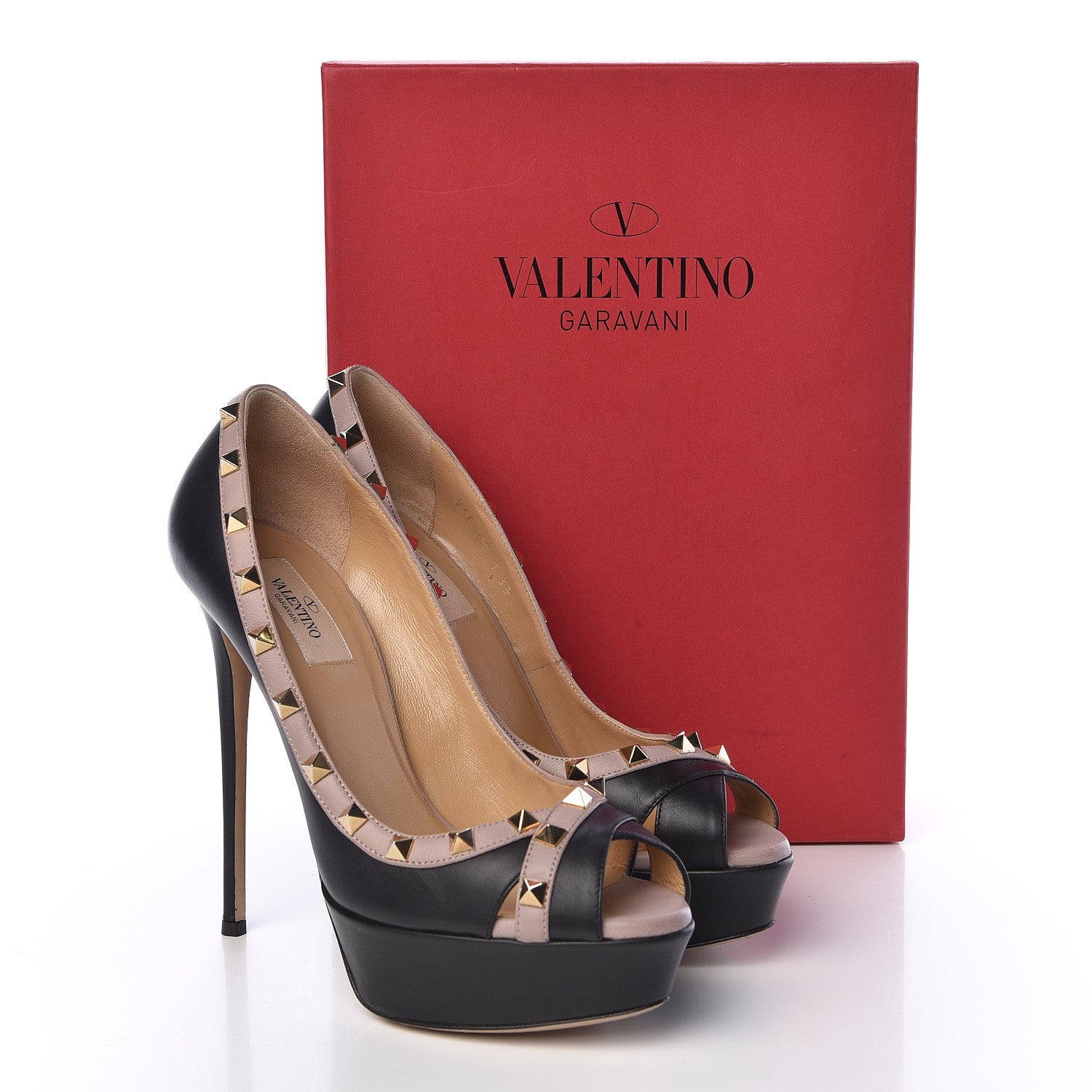 Valentino Garavani Nappa Rockstud Peep Toe Platform Pumps 39 Black Poudre 12 of 12