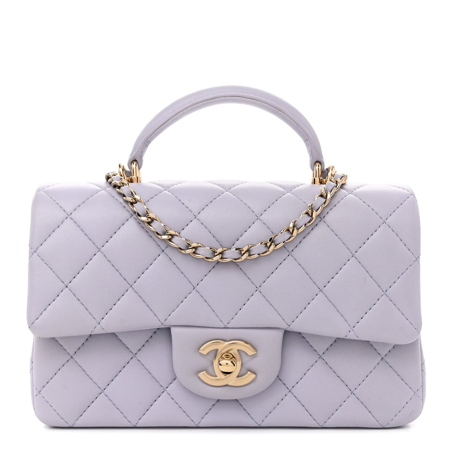 Lambskin Quilted Mini Top Handle Rectangular Flap Light Purple