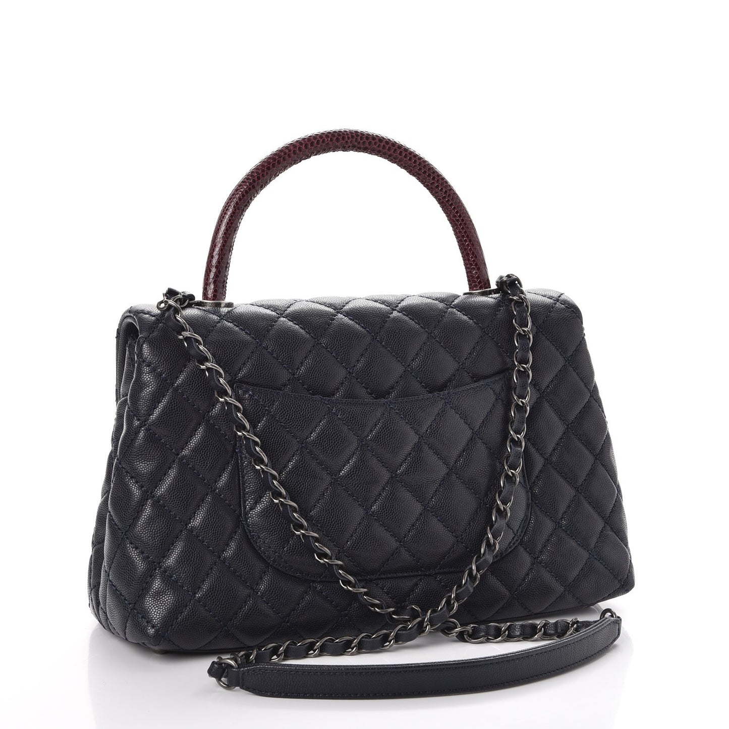 Caviar Lizard Quilted Small Coco Handle Flap Navy
