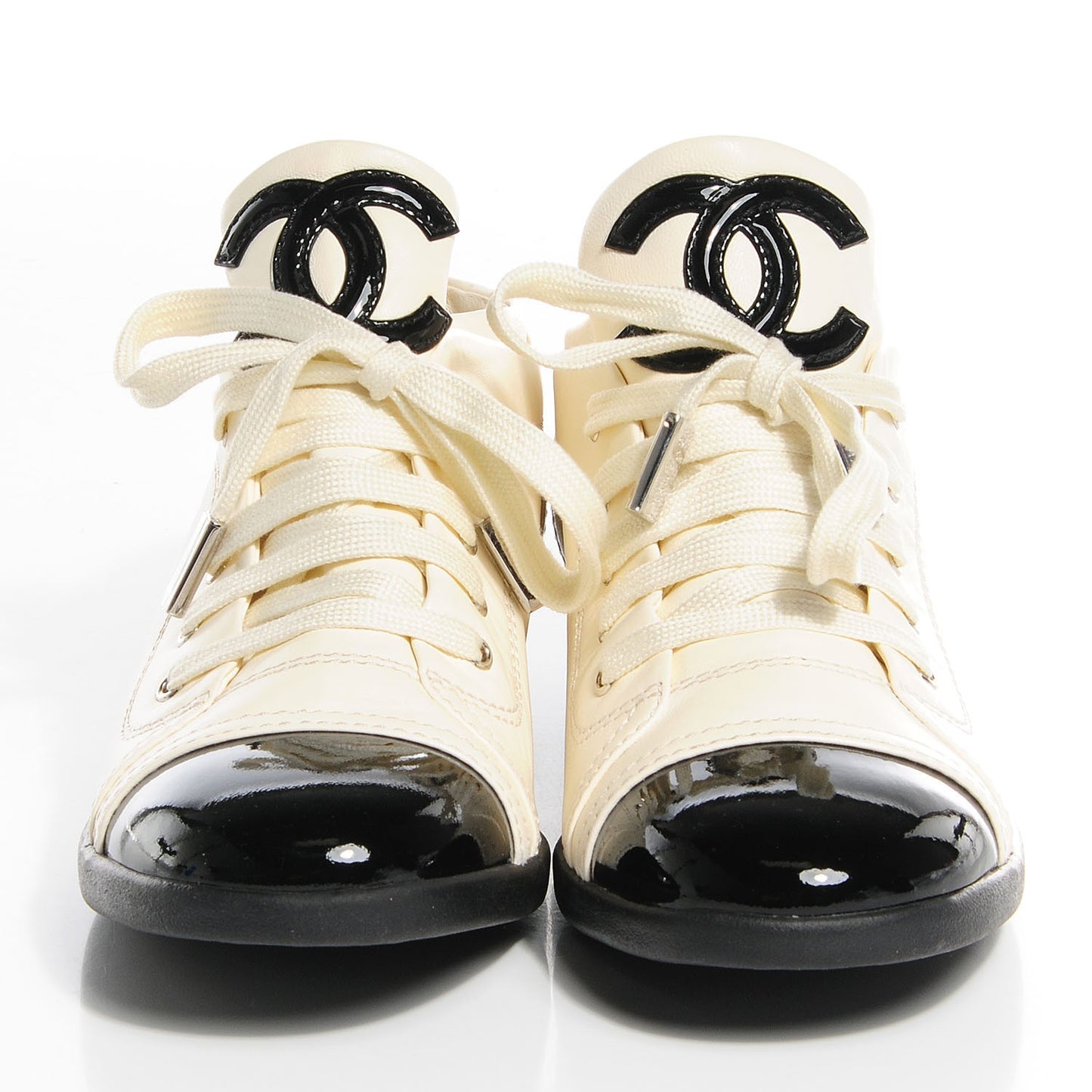 Lambskin Patent Cap Toe CC Sneakers 37.5 White Black