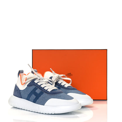 Hermes Knit Suede Goatskin Womens Crew Sneakers 38 Multicolor Bleu 9 of 9