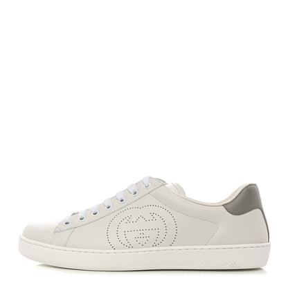 Gucci Calfskin Interlocking G Perforated Mens Ace Sneakers 9 White Grey Sky 1 of 9
