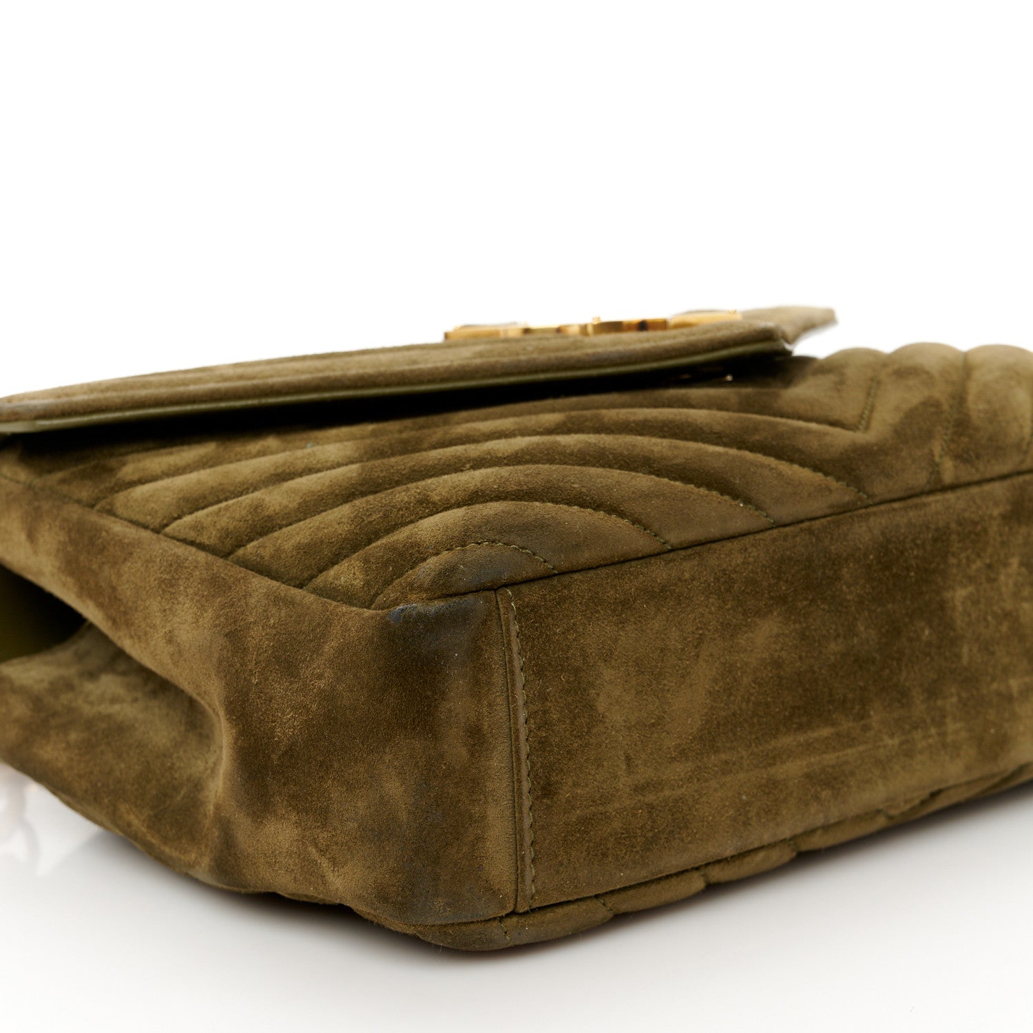Saint Laurent Suede Matelasse Chevron Monogram Medium College Bag Loden Green 10 of 11