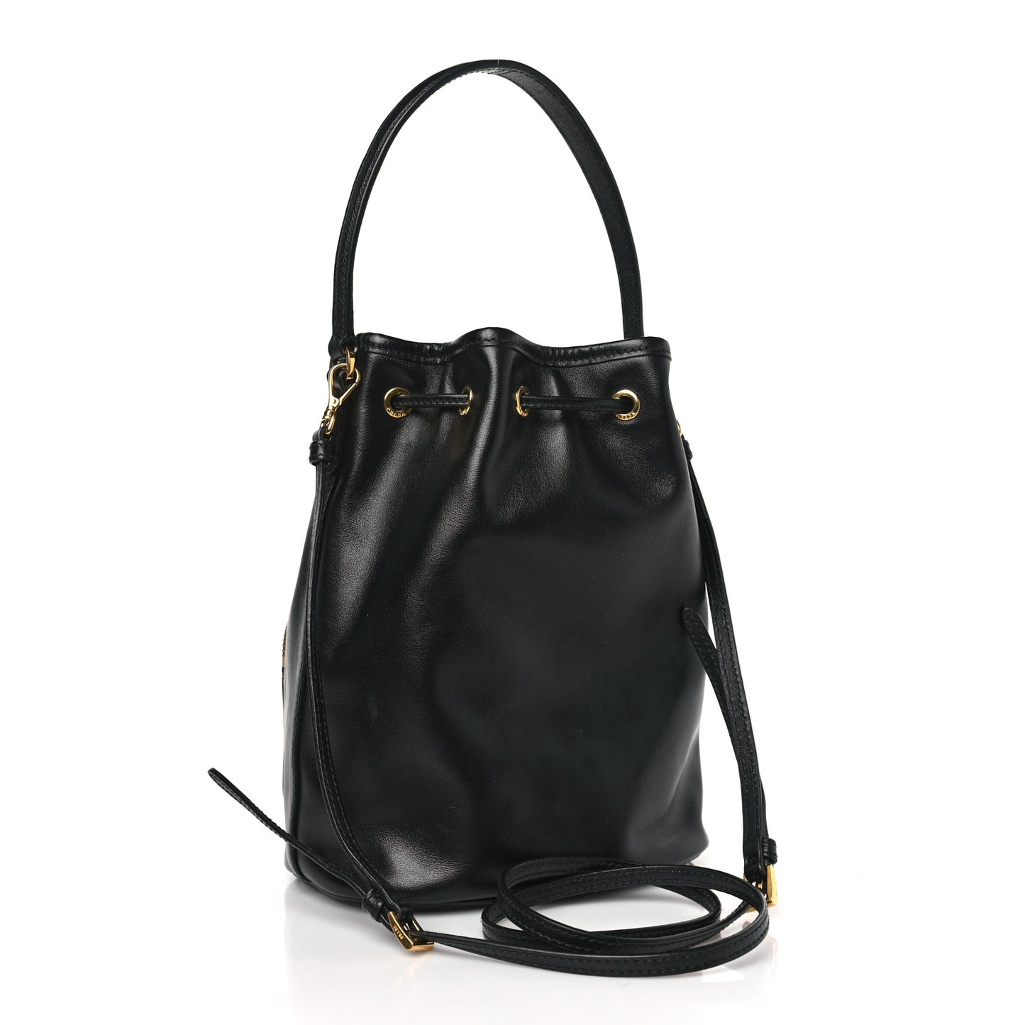 Light Calfskin Saffiano Mini Bucket Crossbody Bag Black