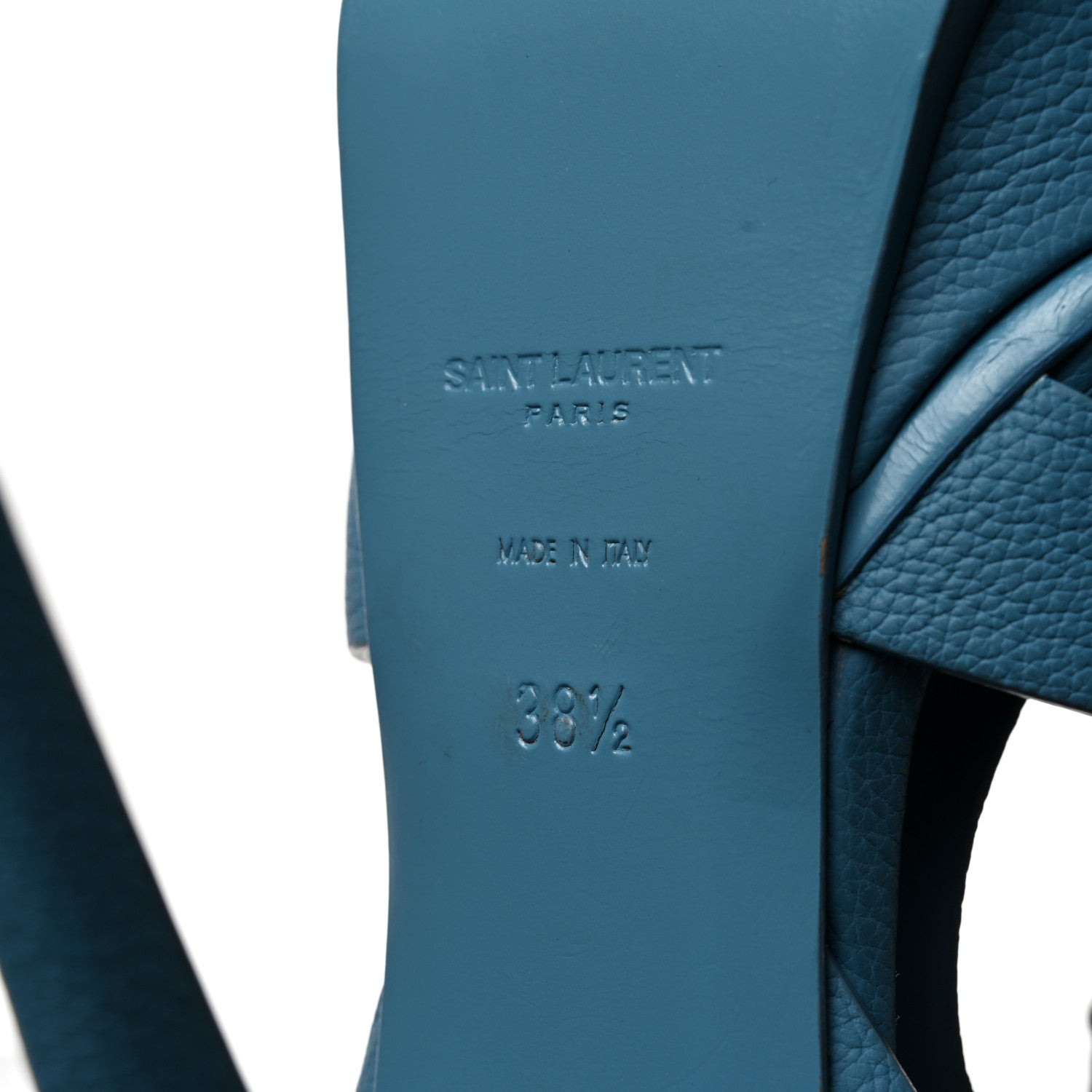 Saint Laurent Grained Calfskin Tribute 105 Platform Sandals 38.5 Blue 9 of 9