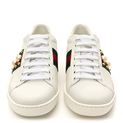 Gucci Calfskin Web Pearl Studded Womens Ace Sneakers 36 White 2 of 10