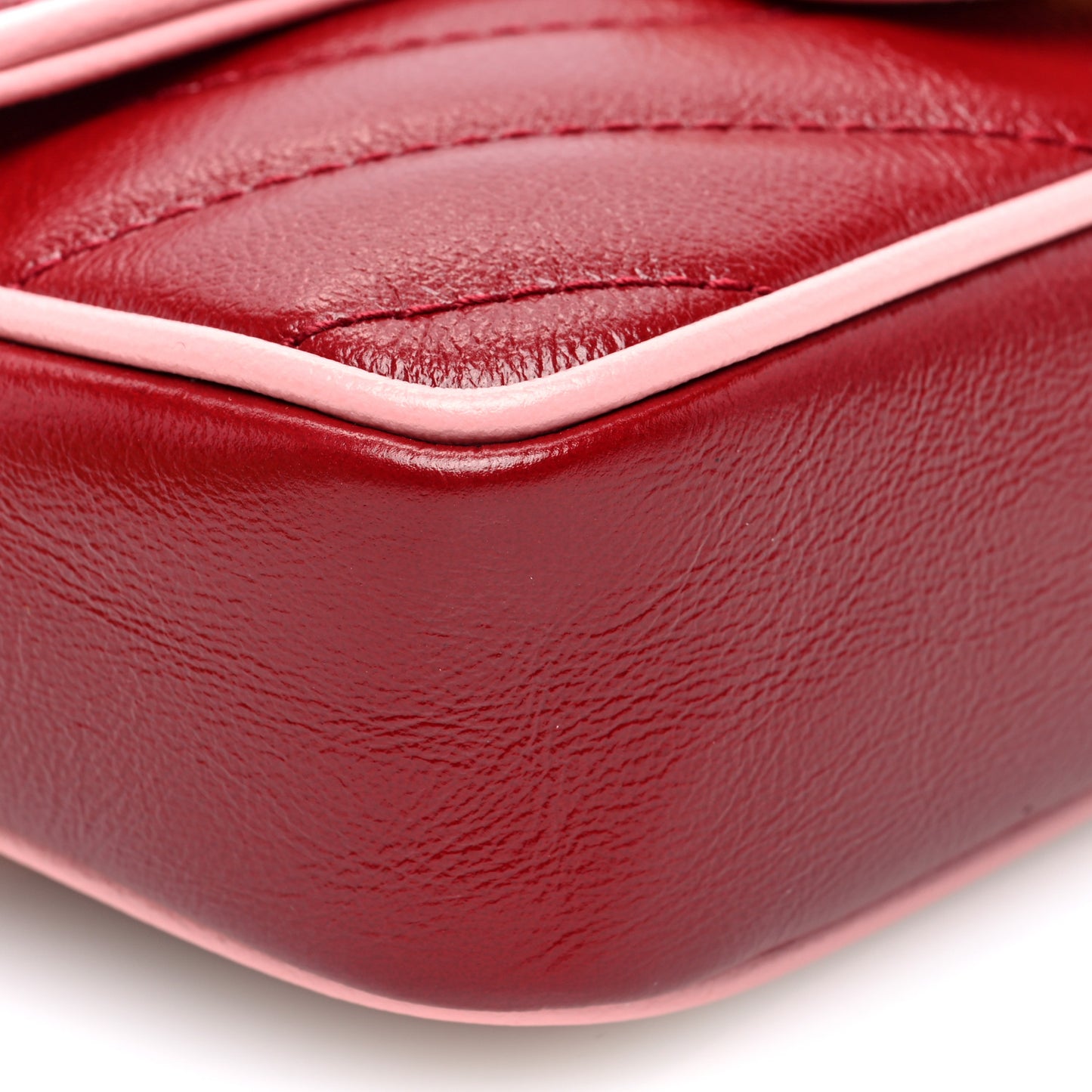 Azalea Calfskin Enamel Matelasse Diagonal Super Mini Torchon GG Marmont Shoulder Bag New Cherry Red Wild Rose