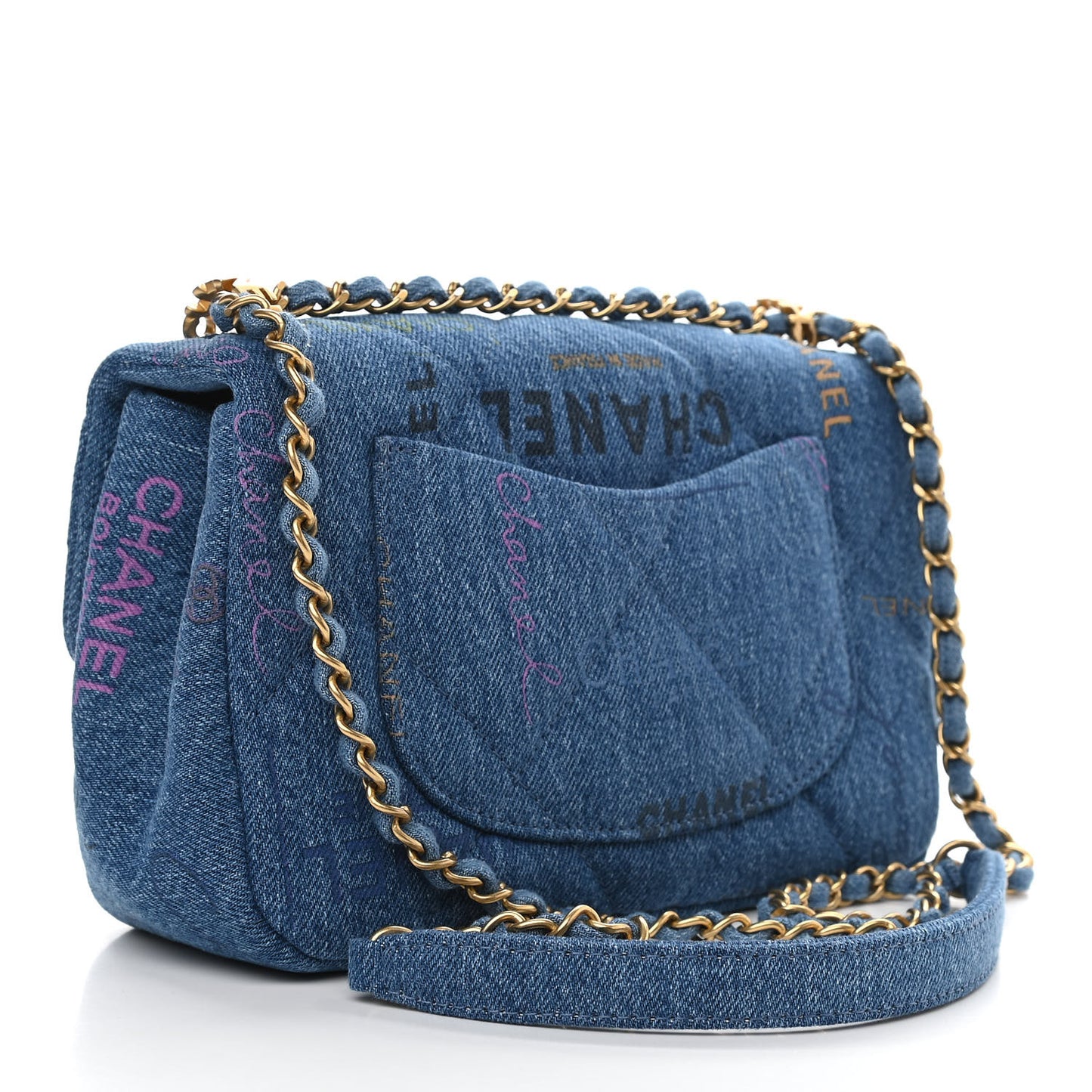 Denim Quilted Mini Denim Mood Rectangular Flap Blue Multicolor