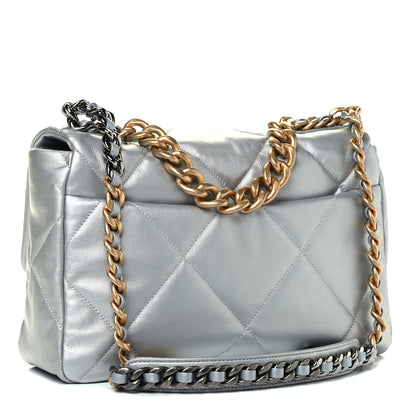Chanel Metallic Goatskin Quilted Large Chanel 19 Flap Silver 2 of 4