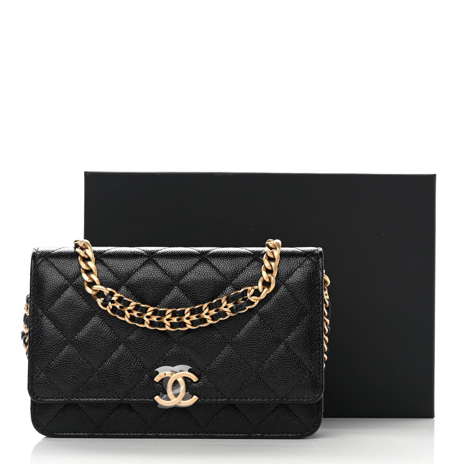 Chanel Shiny Caviar Quilted Chain Melody Wallet On Chain WOC Black 25 of 25