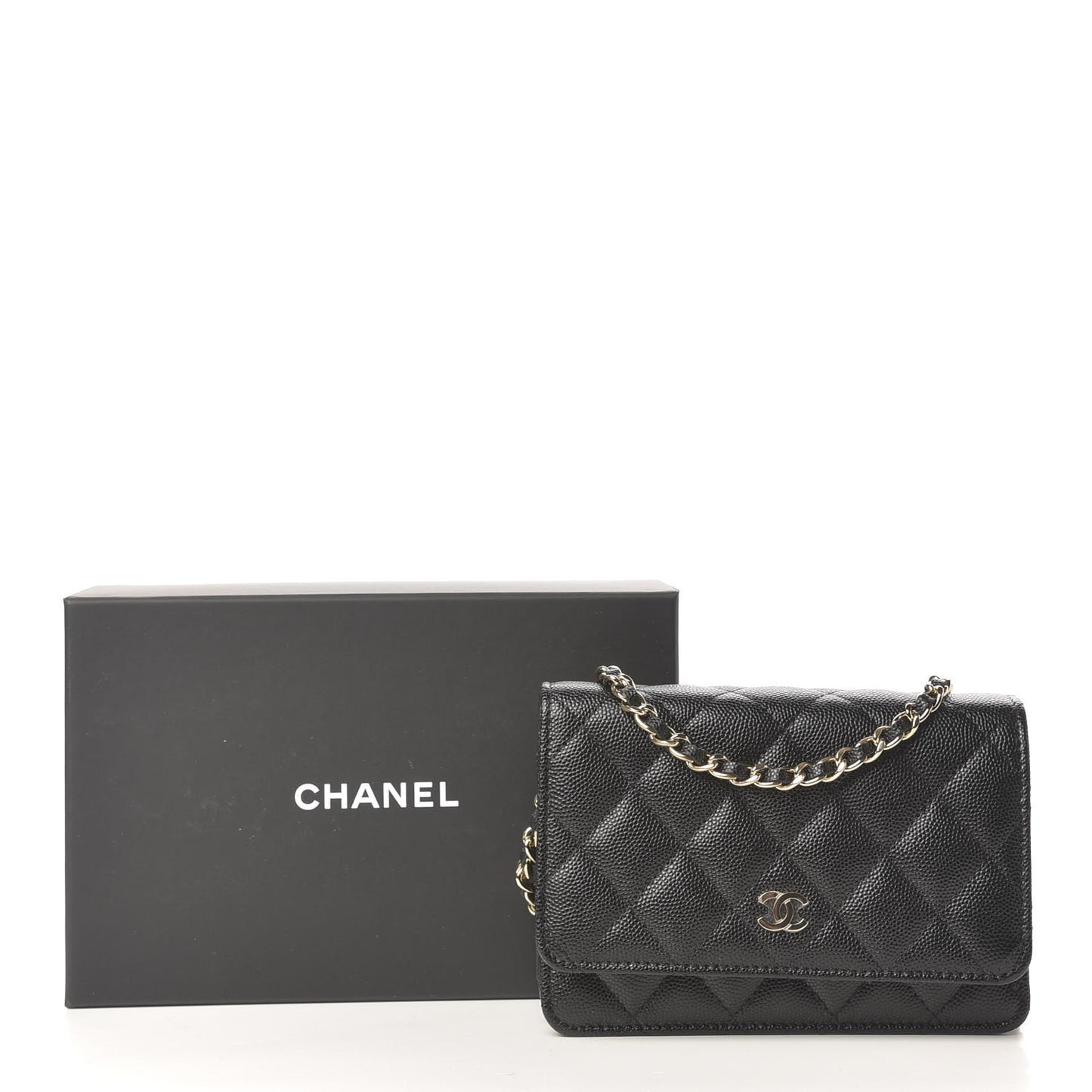 Caviar Quilted Mini Wallet On Chain WOC Black