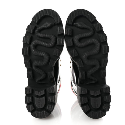 Gucci Calfskin Sylvie Web Womens Lace Up Combat Boots 38 Black 6 of 10