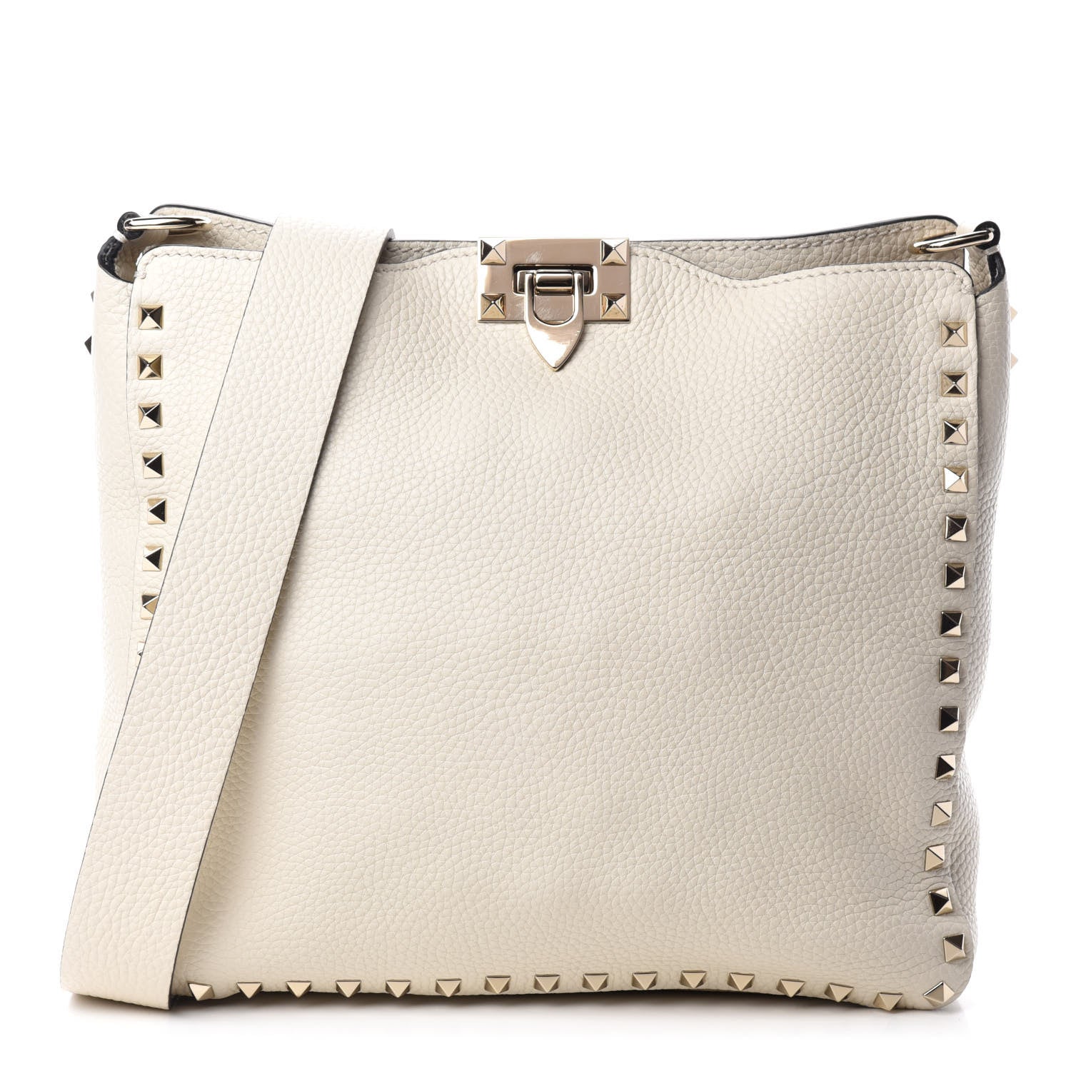 Valentino Garavani Pebbled Calfskin Small Rockstud Flip-Lock Messenger Bag Light Ivory 1 of 9