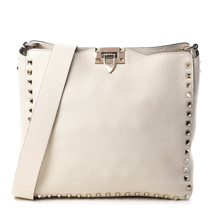 Valentino Garavani Pebbled Calfskin Small Rockstud Flip-Lock Messenger Bag Light Ivory 1 of 9
