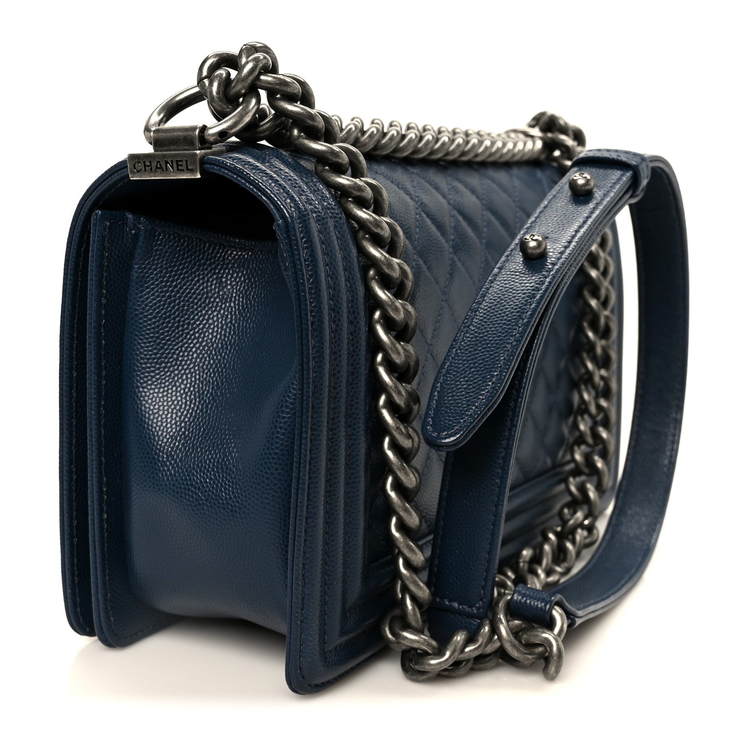 Chanel Caviar Quilted Medium Boy Flap Dark Navy Blue 3 of 10