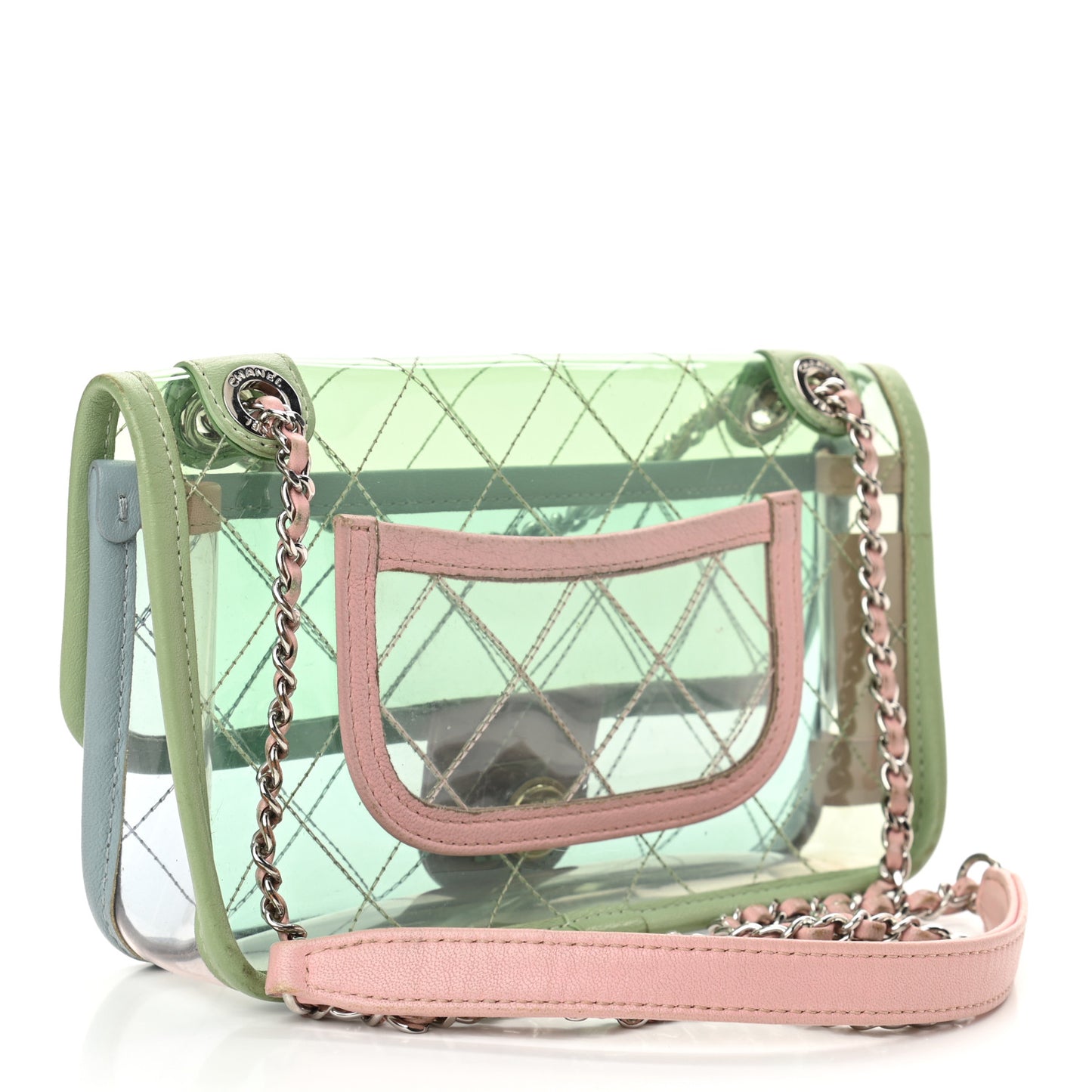 Lambskin PVC Quilted Mini Coco Splash Flap Blue Green