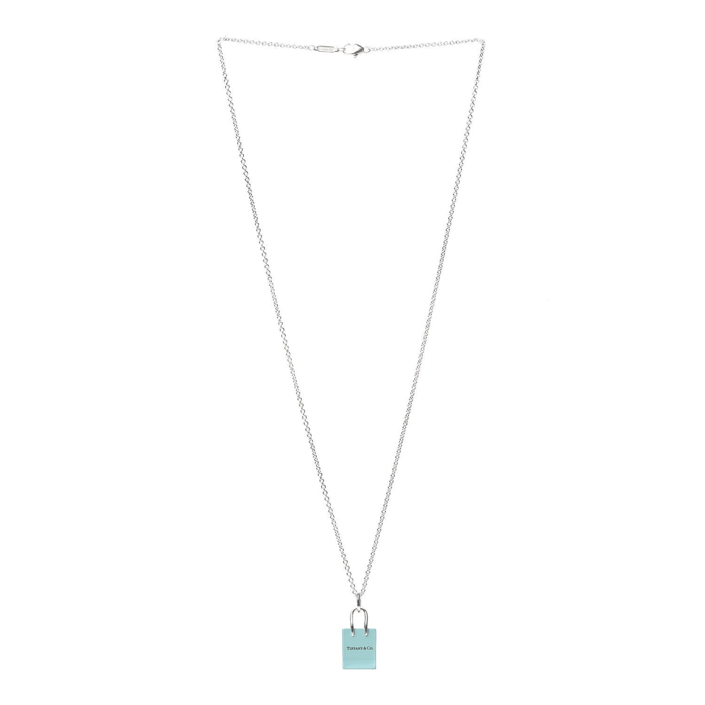 Sterling Silver Enamel Shopping Bag Pendant Necklace Blue